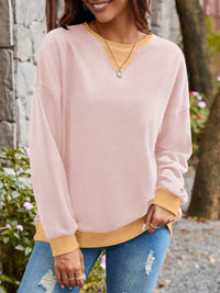 Lovelet Contrast Round Neck Long Sleeve Sweatshirt