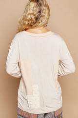 POL V-Neck Long Sleeve Floral Contrast Top
