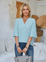 Eyelet Notched Half Sleeve T-Shirt