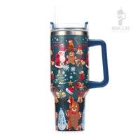 Christmas Style Travel Coffee Mug Stainless Steel Car Thermal Mug with Straw Vacuum Flask Thermos Tumbler Bottle Water Cup Gift