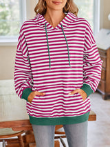 Lovelet Drawstring Striped Long Sleeve Hoodie