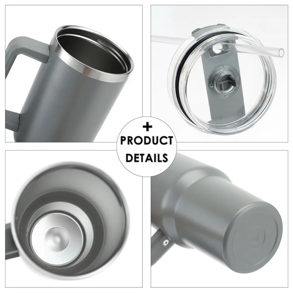 40 Oz Tumbler with Handle Lid and Straw Insulated Stainless Steel Dupe Travel Mug Iced Coffee Cup for Hot and Cold Water 40Oz