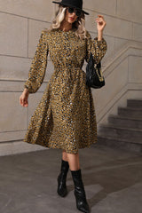 Honey Printed Long Sleeve Midi Dress