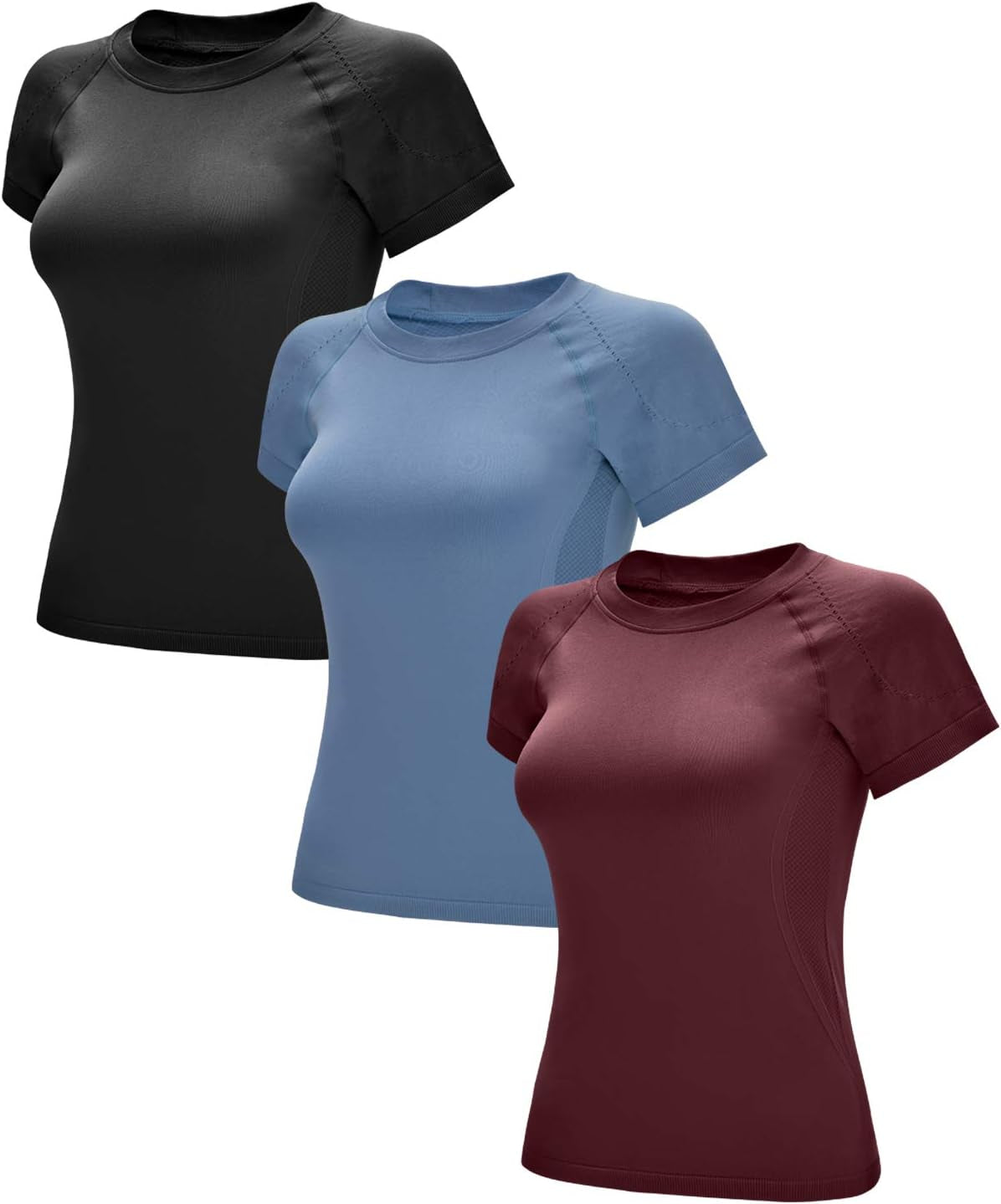 Seamless Workout Shirts for Women，Short Sleeve T-Shirt Stretch Tees Quick Dry Gym Athletic Tops