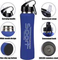Mouth Straw -Stainless Steel Reusable Sports Water Bottle with Lids - Vacuum Insulated