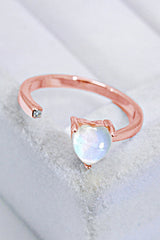 Inlaid Moonstone Heart Adjustable Open Ring