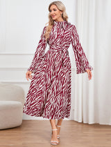 Animal Print Tie Front Ruffle Trim Dress
