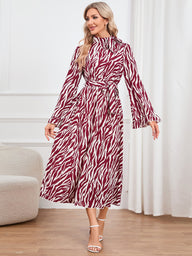 Animal Print Tie Front Ruffle Trim Dress