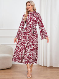 Animal Print Tie Front Ruffle Trim Dress