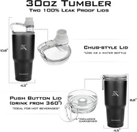Temps Coffee Travel Mug Stainless Steel Vacuum Insulated Coffee Tumbler, Upgraded 100% Leakproof Water Bottle Lid and Easy-To-Sip Coffee Lid, Coffee Travel Tumbler (30 Oz, Seafoam, 2 Lids)