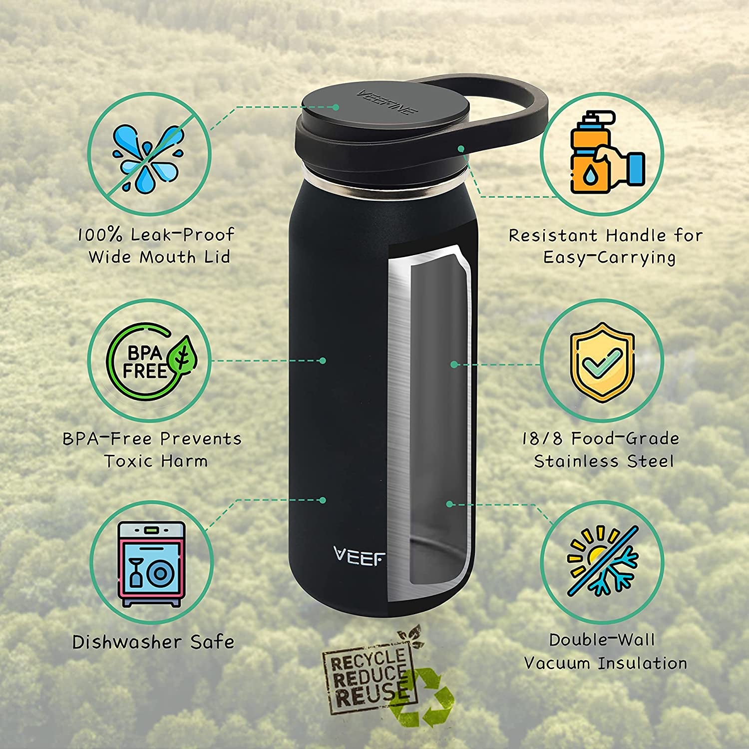Insulated Water Bottle Dishwasher Safe Metal Water Bottle Bpa-Free Stainless Steel Water Bottles 20/32/40Oz Reusable Thermos for Hiking Camping and School