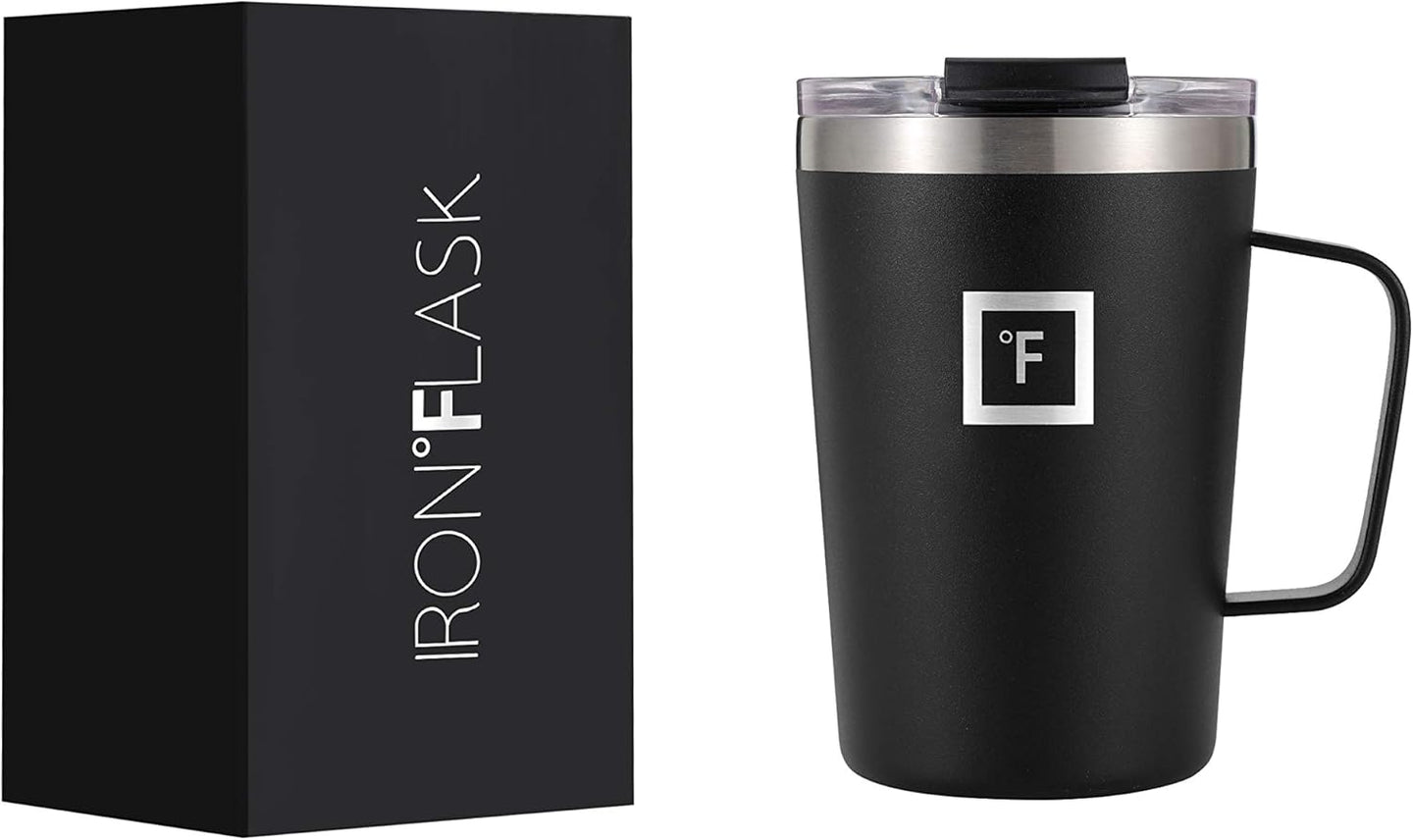Grip Novelty Coffee Mug - Leak Proof, Vacuum Insulated Stainless Steel Bottle, Double Walled, Thermo Travel, Hot Cold, Water Metal Canteen - Midnight Black, 12 Oz - Classic Bottom