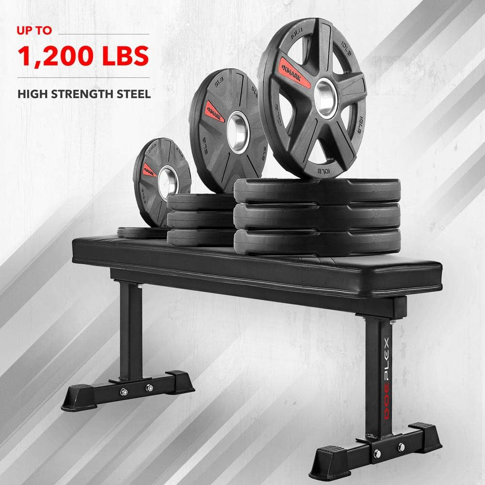 Flat Weight Bench, Sit-Up Abdominal Exercise Workout Bench - 1,200 Lb Rating for Weightlifting