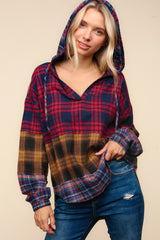 Haptics Plaid Edge Cut Detail Hooded Top