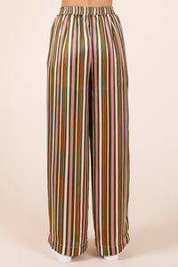 Mittoshop Striped Satin Elastic Waist Wide Leg Pants