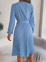Ditsy Floral Tie Waist Pleated Dress