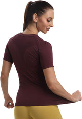 Seamless Workout Shirts for Women，Short Sleeve T-Shirt Stretch Tees Quick Dry Gym Athletic Tops