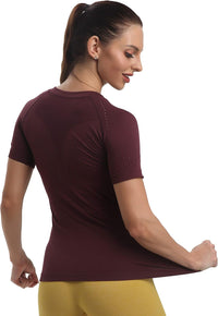 Seamless Workout Shirts for Women，Short Sleeve T-Shirt Stretch Tees Quick Dry Gym Athletic Tops