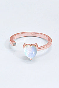 Inlaid Moonstone Heart Adjustable Open Ring