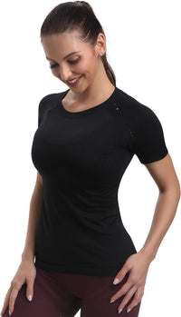 Seamless Workout Shirts for Women，Short Sleeve T-Shirt Stretch Tees Quick Dry Gym Athletic Tops
