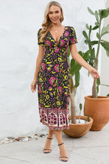Printed Surplice Short Sleeve Dress