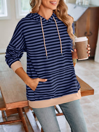 Lovelet Drawstring Striped Long Sleeve Hoodie