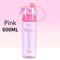 600Ml Spray Cold Water Bottle Sublimation Mist Water Bottle Reusable Gym Sports Plastic Bottle with Spray Summer