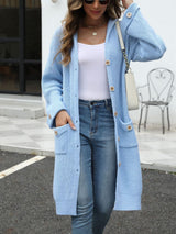 Pocketed Button Up Long Sleeve Hooded Cardigan