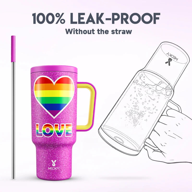 Cup 40Oz Large Tumbler Straw Cup with Lid Leak-Proof Sainless Steel Vacuum Insulated Car Mug Water Bottle Pride Month
