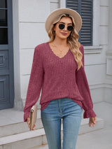 Lace Detail V-Neck Long Sleeve T-Shirt