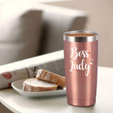 Boss Day Gifts-Boss Lady Travel Tumbler Cupcake Socks Set, Funny Gifts for Women Boss Lady Wine Lover Mom Christmas Birthday, Stainless Steel Insulated Tumbler with Lid Socks Opener (20Oz, Rose Gold)
