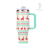 Christmas Style Travel Coffee Mug Stainless Steel Car Thermal Mug with Straw Vacuum Flask Thermos Tumbler Bottle Water Cup Gift