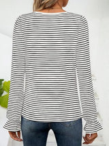 Striped Square Neck Flounce Sleeve Top