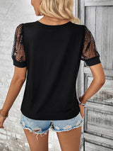 Perfee Bow Pattern V-Neck Short Sleeve T-Shirt