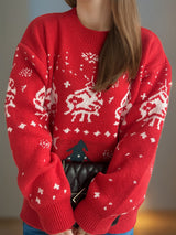 Christmas Element Round Neck Long Sleeve Sweater