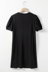 Pin-Tuck Notched Short Sleeve Dress