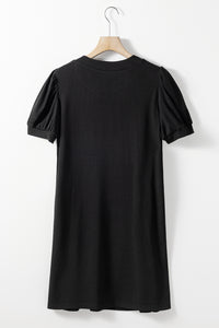 Pin-Tuck Notched Short Sleeve Dress