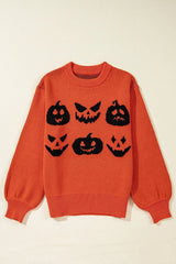 Pumpkin Pattern Round Neck Sweater