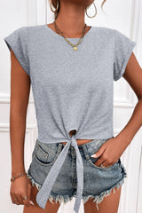 Tied Round Neck Crop Tee