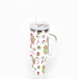 Christmas Style Travel Coffee Mug Stainless Steel Car Thermal Mug with Straw Vacuum Flask Thermos Tumbler Bottle Water Cup Gift