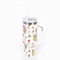 Christmas Style Travel Coffee Mug Stainless Steel Car Thermal Mug with Straw Vacuum Flask Thermos Tumbler Bottle Water Cup Gift