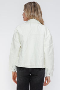 How Dare U Drawstring Hem PU Leather Zip Up Jacket